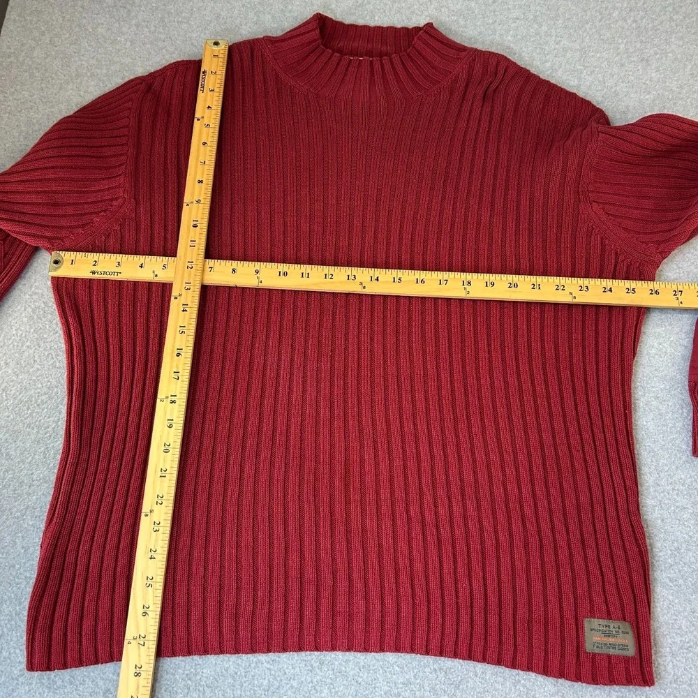 American Eagle Y2K Cotton Mockneck Elbow Patch Ribbed Sweater Brick Red Mens XL